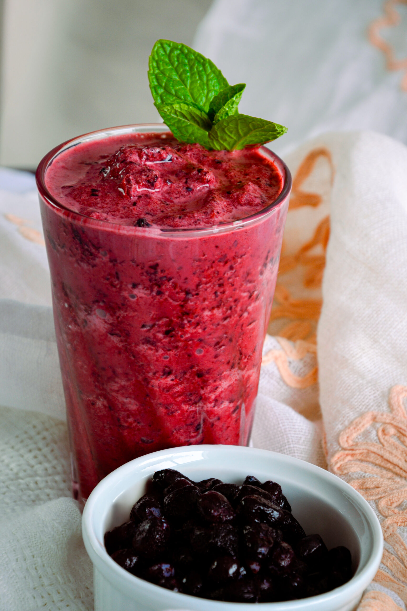 Refreshing haskap smoothie made with frozen Bokey Bloom Farm haskaps.